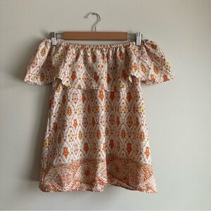 Sanctuary Off The Shoulder Orange and Yellow Print Flowy Blouse S